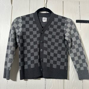 GAP Boys Black and Gray Checkered Cardigan